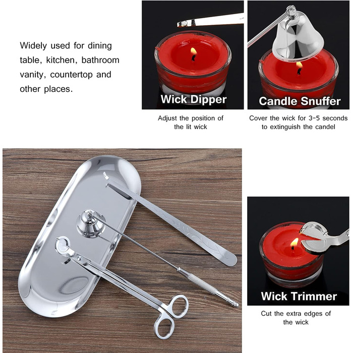 Kinsinder 4-Piece Candle Accessory Set, Candle Care Tools, Wick Trimmer, Candle Snuffer, and Wick Dipper, Tray, Gift Box for Candle Lovers