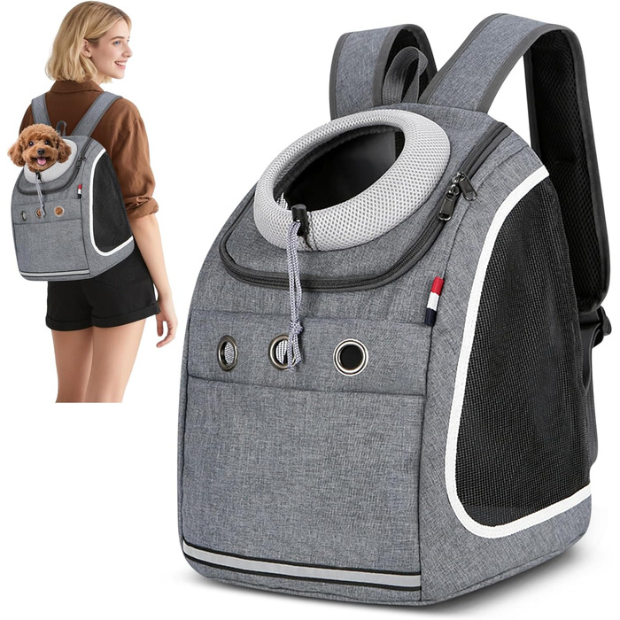 Рюкзак-переноска для собак та котів ALLSOPETS: зручний та дихаючий рюкзак для подорожей з великими котами та маленькими собаками (темно-сірий)