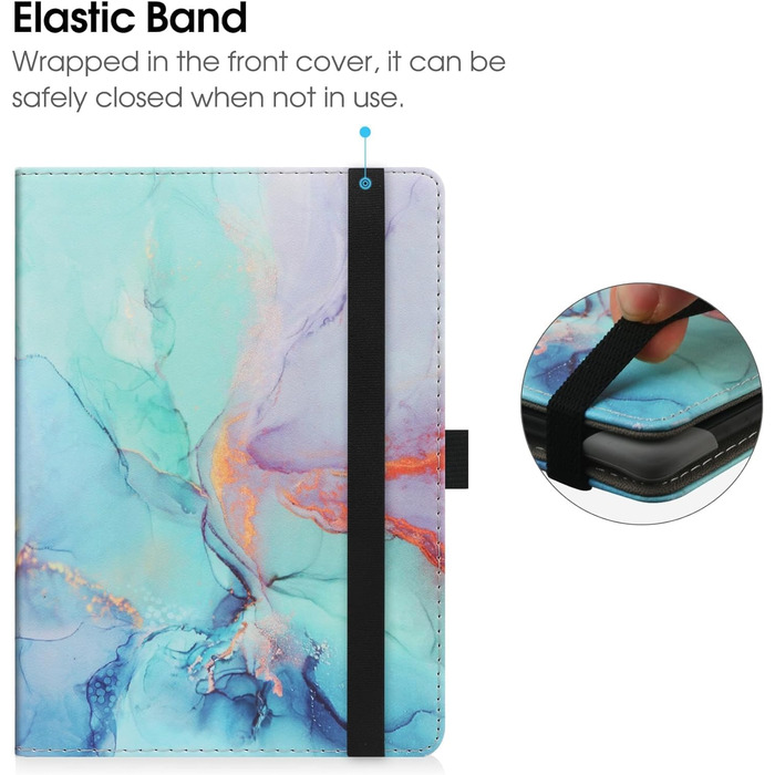 Чохол для електронних книг 6 дюймів: Kindle, Kobo, Tolino, Pocketbook, Sony. Чохол-підставка з петлею для руки, Marble Blue