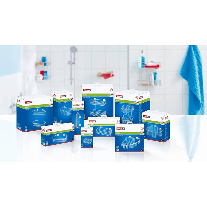 Полиця для душу tesa Baath Plus, хром, екстраглибока, з клейким кріпленням, 117x250x125 мм