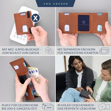 Картхолдер Von Heesen з RFID-захистом та монетницею (чорний, Waxy) - шкіряний гаманець для жінок та чоловіків