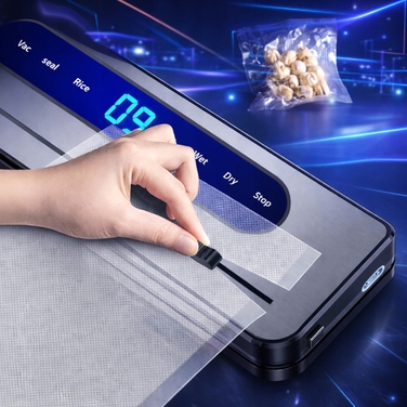 Вакуумний пакувальник для продуктів з UV-дезінфекцією, вбудованим ножем та набором із 50 пакетів