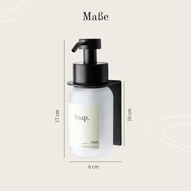 Designfabrik Hamburg | Self-Adhesive Wall-Mounted Glass Soap Dispenser | Stainless Steel Pump Dispenser for Liquid Soap | Dish Soap Dispenser No Drilling | with Wall Holder | Black/Frost