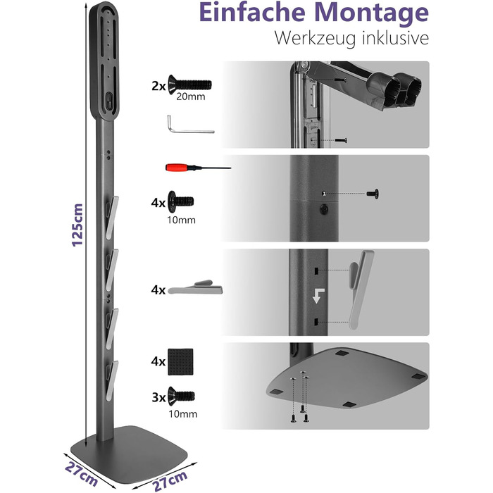Кріплення та зарядний стан для пилососів Dyson V8–V15 та Gen5 – настінний тримач для акумуляторного пилососа з органайзером для насадок, щіток та кабелю, темно-сірий