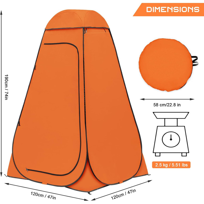 Brian & Dany Pop Up Camping Shower Tent - Portable Changing Tent with Rainfly & Windows - Outdoor Privacy Shelter - UPF 50+ Waterproof - Green/Orange