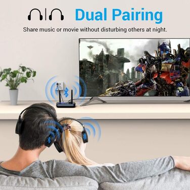 Передавач Bluetooth Ainostone 3-в-1: 2 навушники, аудіоадаптер, передавач/приймач, низька затримка, AUX, RCA, для TV, PC, чорний