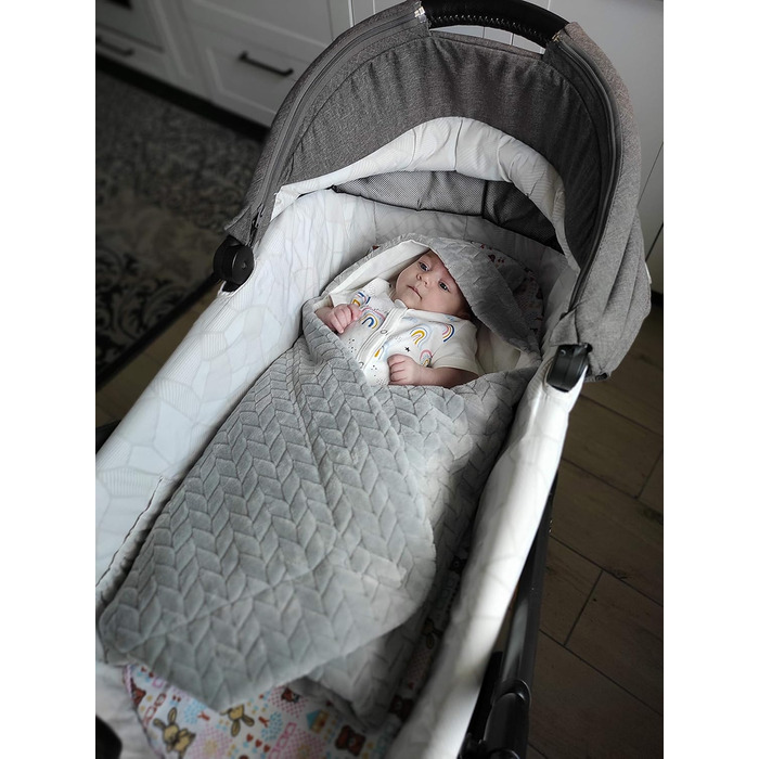 Дитяча ковдра-конверт Bo DANKA для автокрісла, коляски та Maxi Cosi, 80x80 см, з капюшоном і липучкою, універсальна, сіра, для новонароджених, зима-літо