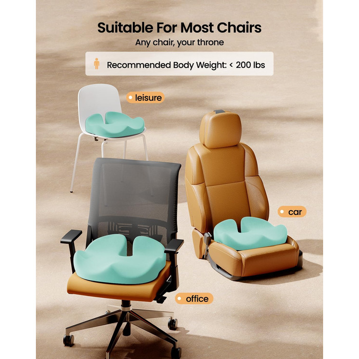 Ортопедична подушка для сидіння ProtoArc для офісного крісла, ергономічна подушка для куприка з піною з пам'яті, рівномірний розподіл тиску, подушка для куприка для повсякденного комфорту для інвалідного візка, авто (М'ятно-зелений, великий)