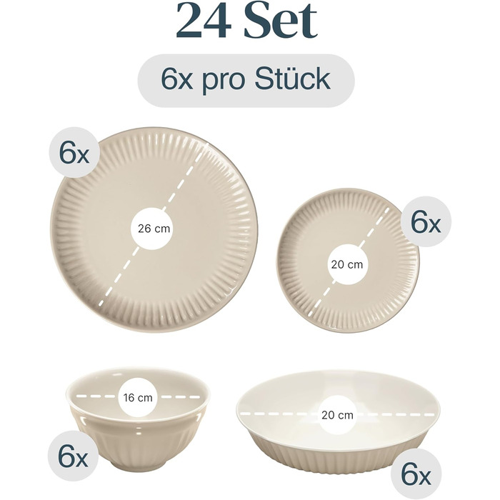 Набір посуду Steingut Hygge 24 елементи (6 осіб), світло-коричневий, преміум якість