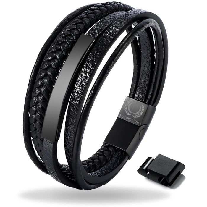 Чоловічий шкіряний браслет Lederarmband Schwarz з магнітним застібкою, регульований (19.5-23 см)