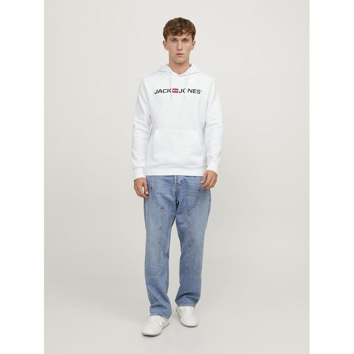 Чоловічий худі з капюшоном JACK & JONES з логотипом, білий, розмір M