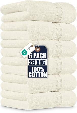 Набір преміум рушників для рук Utopia Towels, 100% бавовна, ультрам'які та гігроскопічні, 600 г/м², слонова кістка, 40.6 x 71.1 см, 6 шт.