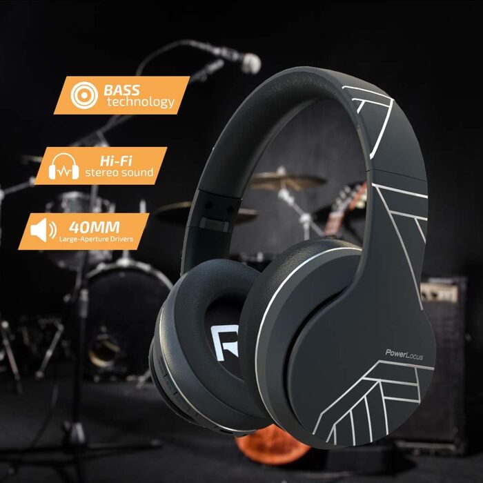PowerLocus P6 Bluetooth навушники Over-Ear, бездротові з супер басами, 40 годин відтворення, мікрофон, голосовий асистент, активне шумопоглинання для iPhone, Samsung, iPad, PC, Laptop, TV, чорний/срібний