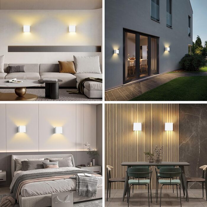 2 Pack LED Wall Light 12W, Indoor/Outdoor Aluminum Wall Lamp Adjustable Beam, 3000K Warm White Outdoor Wall Light IP54 for Living Room Bedroom Garden (White)