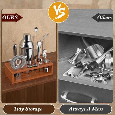 Набір бармена Vabaso 20 предметів з підставкою, 750 мл, з нержавіючої сталі, з рецептами коктейлів, для дому, професійний, подарунок