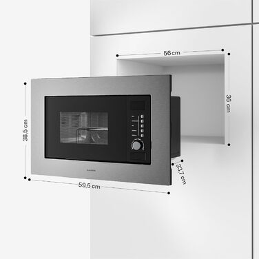 Мікрохвильова піч Klarstein Verosteel вбудована 60 см з грилем – 20L, 700W, 8 програм, сенсорне керування, нержавіюча сталь, функція розморожування, LED-підсвічування