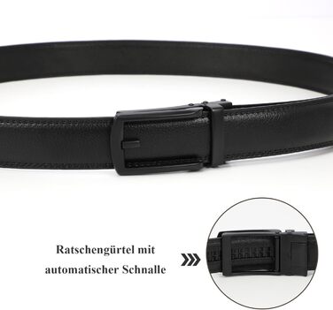 Чоловічий шкіряний ремінь JasGood з автоматичною пряжкою, 33 мм, для костюма, офісний, повсякденний (чорний, 115 см, обхват талії 85-100 см)