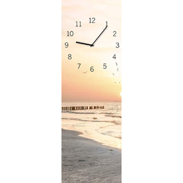 Скляний настінний годинник Beach 20x60 см, безшумний, жовтий, для вітальні, металеві стрілки, сонце, море, виготовлено в ЄС