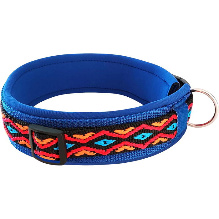 Нашийник для собак Extra-Wide & Soft з неопреновим наповнювачем, кольоровий на синьому, розмір XS (32-37 см)