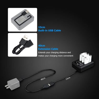 Зарядний пристрій JJC USB, трипортовий адаптер для камер Ricoh GRIII WG-6, Olympus Tough TG-6, TG-5, TG-4, TG-3, TG-2, TG-1, Stylus X-Z2 iHS, SP-100 та Olympus/Ricoh Olympus LI-90B/Ricoh DB-110