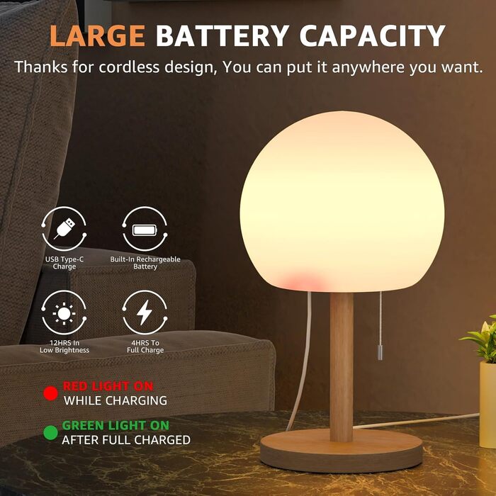 FUYO Бездротова LED-лампа настільна, акумуляторна, диммування, 8 кольорів, з пультом, IP44, для дому, ресторану, вечірки та саду