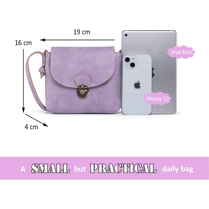 Сумка жіноча через плече Kleine Umhängetasche, екошкіра, маленька крос-боді, світло-лілова. Замок для безпеки