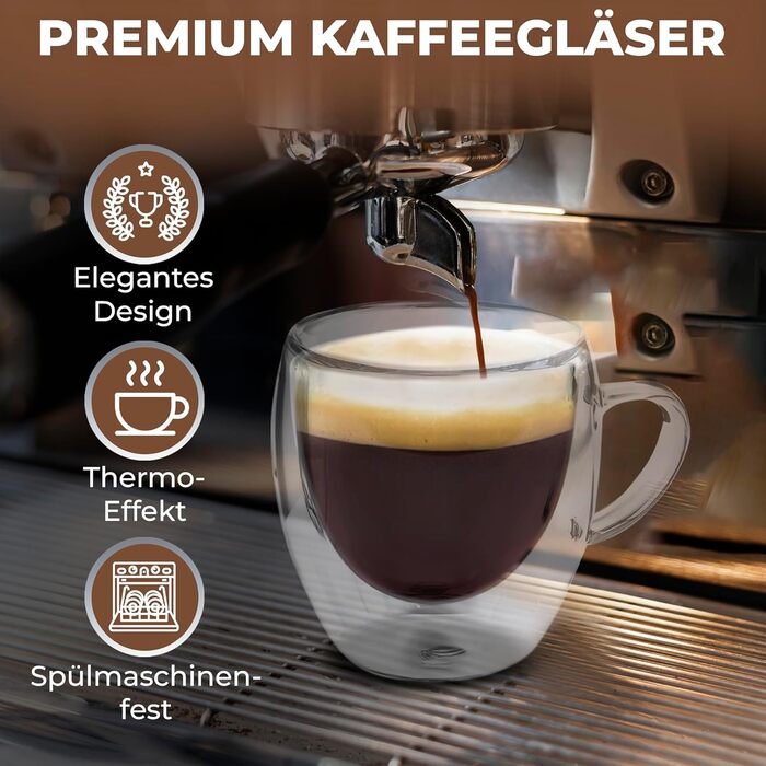 Набір склянок для лате макіато Zobel 350 мл (4 шт.) з ручкою, подвійні стінки, боросилікатне скло, з підставками та ложками