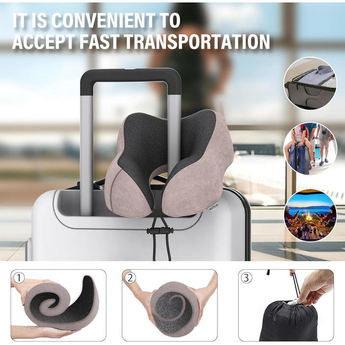 Подушка для шиї у вигляді годівниці, для подорожей, авто, офісу, дому, з Memory Foam, м'який велюровий чохол (Світло-рожевий)