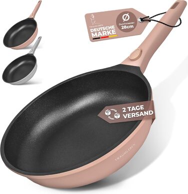 Набір сковорідок TRAUMLEBEN Neu 2-кількісний (24, 28 см) з знімними ручками, антипригарне покриття, PFOA-free, для індукції, для духовки, сковорода з покриттям, сковорода для смаження та універсальна (Рожевий, 28 см)