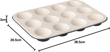 Zenker 12-Cup Muffin Tin Ø 7 cm CREME NOIR, Muffin tin made of steel sheet, baking sheet with ceramic-reinforced non-stick coating (Color: Crème/Anthracite), Quantity: 1 piece
