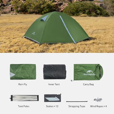 Намет Naturehike Bleik Ultralight 2-3 особи, водонепроникний (3000мм), для кемпінгу, туризму та трекінгу (240x290x125см, Зелений)