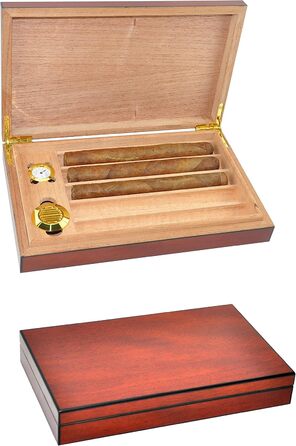 Вологозбережувач для сигар Eitida на 25-50 сигар з прозорим скляним дисплеєм, ручної роботи з іспанського кедру з перегородкою, зволожувачем та гігрометром, чорний ебоніт (Sapeli-kirsche_5ct)