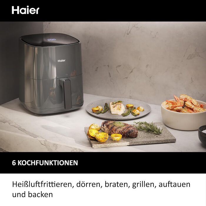 Фритюрниця Haier з LED-дисплеєм, 6 програм, 5л, 1500W, без олії, для 4 осіб, HAF5P