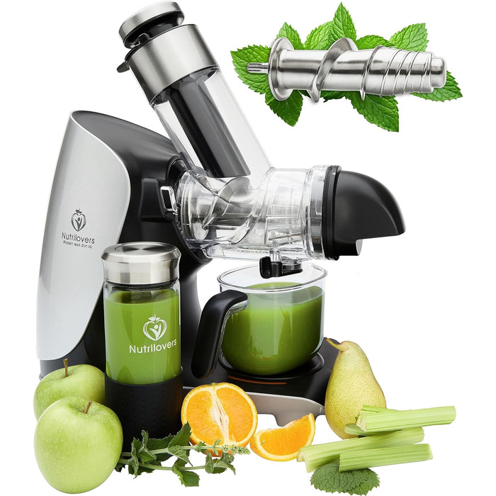 GREEN-PRESS EDELSTAHL Slow Juicer 304 Stainless Steel Auger BPA-Free I GERMAN BRAND I Whole Fruits, Celery, Vegetables, and Fruit Juicer, Test Winner 2023, All-Rounder Electric Juice Press Silver Knight / Stainless Steel