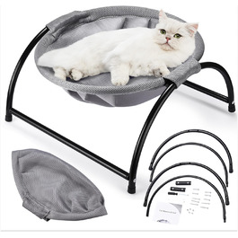 Fluffy Cat Bed Hammock - Elevated Cat Cushion Fluffy Cat Basket - Heated Cat Bed Breathable Hammock Bed for Indoor & Outdoor