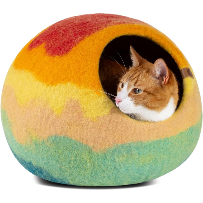 Кішка ліжко MEOWFIA, високе, з 100% мериносової вовни, для котів та кошенят (Сірий хеграу), Rainbow, M