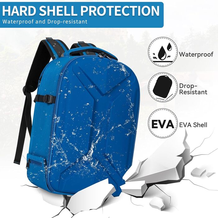 Рюкзак для фотокамери з жорстким корпусом, водонепроникний, ударостійкий, з відділенням для ноутбука 15,6 дюймів та кріпленням для штатива, сумісний з Canon/Nikon/Sony (Блакитний)