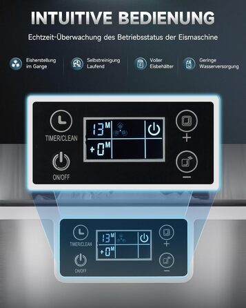 Льодогенератор Wilprep для дому та бізнесу: 22 кг/24 год, самоочищення, LCD-дисплей, нержавіюча сталь