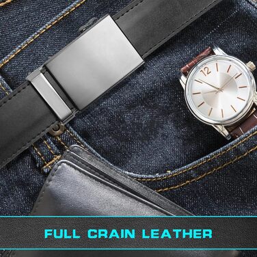 Чоловічий ремінь на пряжці, автоматична застібка, для костюма та ділового одягу, ширина 35 мм, регульований розмір, колір чорний, довжина 130 см, підходить для об'єму талії 28'-44'