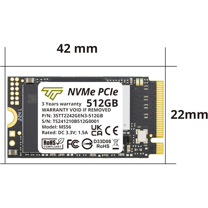 Timetec SSD PCIe 4.0 512GB Gen3x4: Швидкий накопичувач для PS5, PC, Laptop (M.2 2280, NVMe, Phison E27T, 2000TBW)