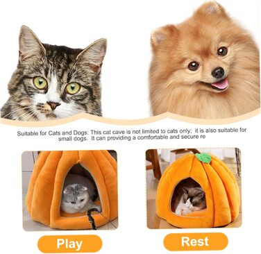 Кішка Будиночок-Печера у Формі Гарбуза на Хелловін - М'яке Тепле Ліжко для Кота, Вологостійке, для Внутрішніх Улюбленців
