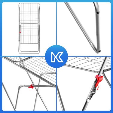 КADAX Сушарка для білизни з 18 метрами сушильної поверхні, срібна, для квартири, балкону та саду, розкладна, з антиковзними ніжками, економна, сушарка Made in EU