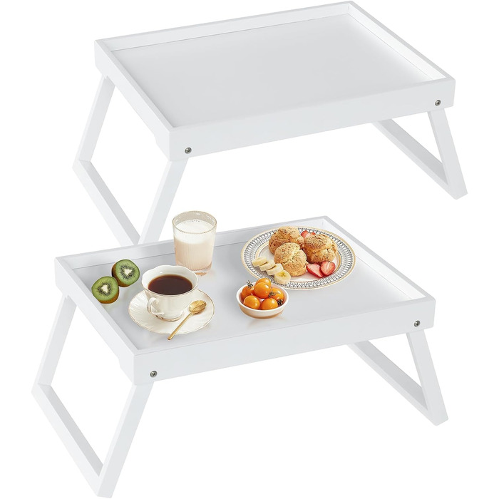 Набір з 2 столів для сніданку в ліжку з бамбука: піднос для їжі, ноутбука, сервірування (білий)