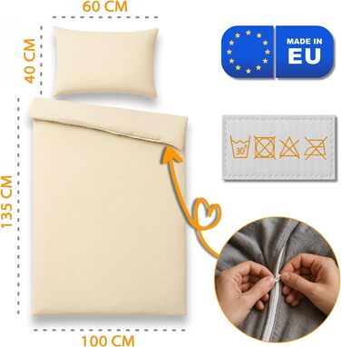 Бетліняна постільна білизна для дитячого ліжечка 90x120 см - комплект з наволочки 40x60 см та ковдри 90x120 см. Бавовна, сертифікат Oeko-Tex. (Світло-бежевий)