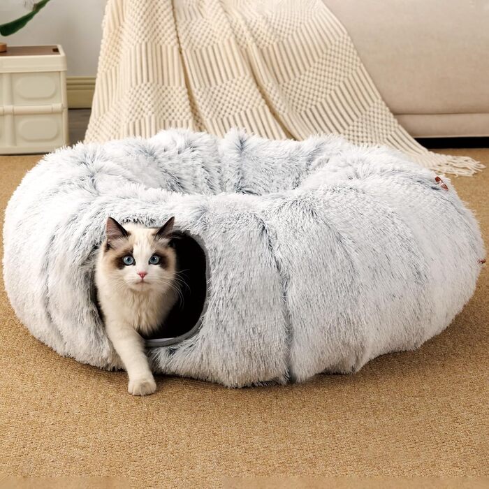 Туннель для котів FURRYPAWS XXL 3-в-1 – 160 см, ліжко, регульований, дихаючий, металевий каркас, складаний, для великих котів та дрібних тварин, сірий