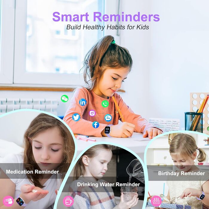 Дитячий фітнес-трекер: крокомір, вимірювання пульсу, 19 режимів, водонепроникний IP68, фіолетовий