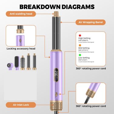 Фен-щітка Pro Airstyler 5 в 1: 1000W, іонізація, 30мм насадка для локонів, сушка, укладка, випрямлення. Violet