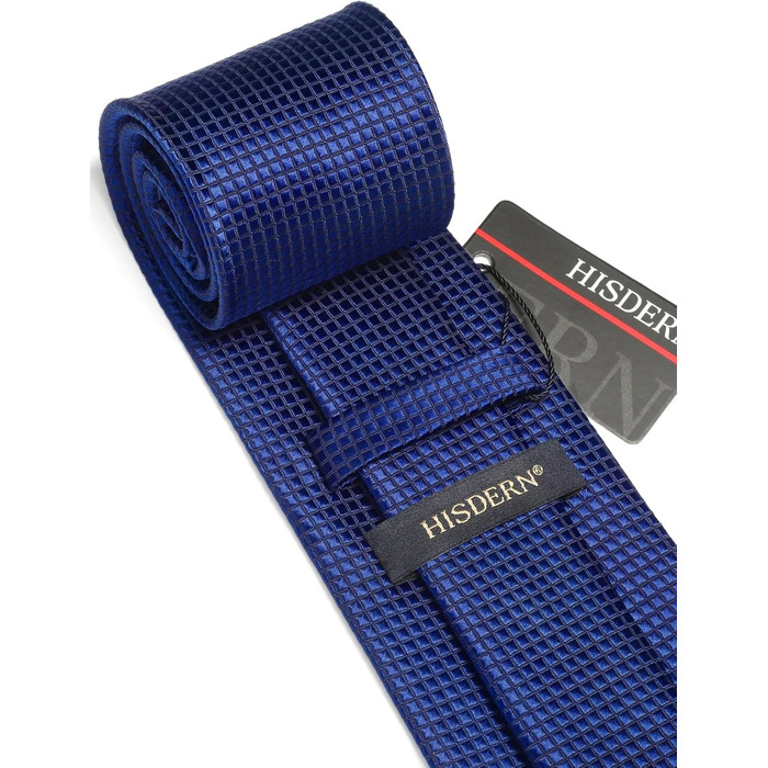 HISDERN Комплект краватки та нагрудного хустинки для чоловіків: синьо-морська в клітинку, елегантний, класичний