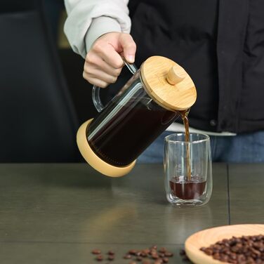 French Press WedRink: Френч-прес з нержавіючої сталі, 1л, для кави та чаю, з бамбуковим корпусом