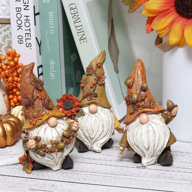 Valery Madelyn 3rd Autumn Decoration Figures, Resin Gnomes Garden Decor, 14cm Garden Gnomes for Autumn Decor Outdoors, Table Decor for House Indoors, Fall Decor Gift Thanksgiving (L)
